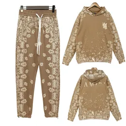 High Street Style National Fashion Hooded Sweater Cashew Nut Hoodie Floral Loose Trousers Herr- och kvinnors sportdräkter Casual Pants