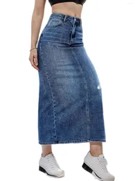 Юбки 2024, весенняя женская рваная джинсовая юбка с высокой талией, модные тонкие длинные джинсы, повседневная женская одежда, S-2XL