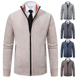 Qualidade superior roupas dos homens velo cardigan camisola completa zip jaqueta grande e alto inteligente casual jumper europa masculino casaco de golfe 240123