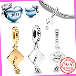 Sterling Graduation Cap Dangle Charm Fit Charms Sier Pulseira Original Para Fazer Jóias