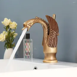 Rubinetti per lavandino del bagno Rubinetto a cigno in ottone antico Maniglia monoforo Miscelatore per lavabo