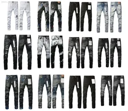 2024 Designer dżinsy na męskie spodnie fioletowe dżinsy fioletowe spodnie dostosuj trendy w trudnej sytuacji czarny motocyklista szczupły fit mans ułożone dżinsy męskie męskie dżinsy dziura