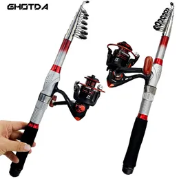 Rodreel Combo Spinning Reels Kit Telescopic Fishing Rod Set kolfiberstång för Lake Sea och 55 1 Gear Ratio Wheel Bass 240119