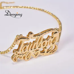 DUOYING Benutzerdefinierte doppelt vergoldete Namensschild-3D-Halskette, personalisierter Layered-Choker-Stil für Frauen-Halskettenschmuck 240118