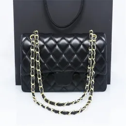 Designer 10a qualidade espelho clássico acolchoado saco de aba dupla 25 cm médio nível superior sacos de couro genuíno caviar pele de cordeiro preto bolsas corrente de ombro