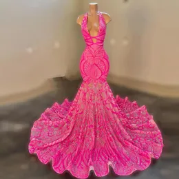 Sparkly lantejoulas sereia vestidos de baile 2022 para menina negra com decote em v sem mangas até o chão africano vestidos de festa de aniversário formal eveni194s