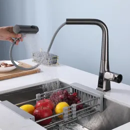 Kitchen Faucets Household Rotating And Stretchable Sink Digital Display Faucet Waterfall Multifunctional Pull