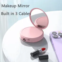 Mirrors 20000mAh Mini Power Bank Makeup Mirror Powerbank Portable Charger Built in Cable External Battery Pack Backup Bateria for IPhone
