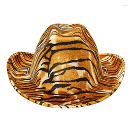 Berets mulheres homens cowboy chapéu tigre leopardo impressão ampla borda ocidental cowgirl boné outono inverno festa de halloween