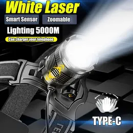 12000000 Lumen S Langer Docht Hochleistungs-Sensor-Stirnlampe Stirnlampe Zoom XHP70-Scheinwerfer TYPEC Wiederaufladbare Angellaterne 240127