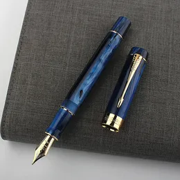 JinHao 100 Caneta tinteiro Acrílica Business Blue Spin 6 35 Nib Fude Caligrafia Material de Escritório Tinta Dourada 240124