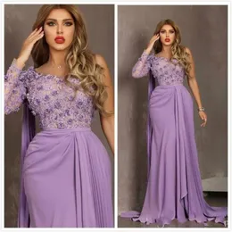 2020 lavanda aso ebi árabe sexy vestidos de noite rendas frisado vestidos de baile bainha formal festa dama de honra segundo vestido de recepção227r