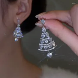Brincos pendurados 2024 luxo espumante zircão estrela árvore de natal para mulheres cristal pérola brinco ano festa jóias presente de natal