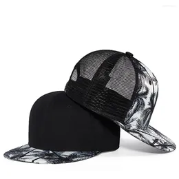 Ball Caps Digital Printed Hip-Hop Hat Men Mesh Baseball Flat Brim Trucker Hats 5 Panels Tree Polyester