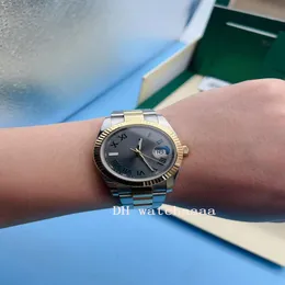 Relógio masculino de dois tons 41mm 18k ardósia romana Wimbledon 126333 aço inoxidável 18k ouro puro box238j