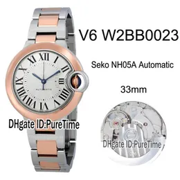 V6F W2BB0023 Seko NH05A Relógio automático feminino feminino dois tons rosa ouro branco texturizado mostrador pulseira de aço edição 33mm novo 305B