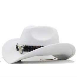 Simples branco feminino masculino ocidental cowboy chapéu para cavalheiro senhora jazz cowgirl com couro cloche igreja sombrero bonés 240124