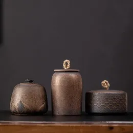 Japoński w stylu ceramiczny retro herbata Caddies Kreatywne zabytkowe porcelanowe zbiornik do przechowywania cukierków z pokrywką pojemnik na żywność 240124