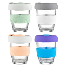 Wine Glasses 12oz/350ml Coffee Cup Portable Handy Travel Mug Glass Leak Proof Silicone Cover K0