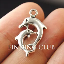 200 Pcs 14x22mm Mini Dolphin Charms Silver Color Metal Alloy Trendy Jewelry Ocean Animals A1192284v