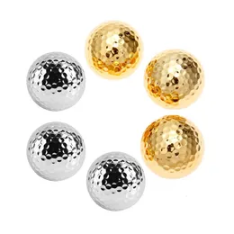 6Pcs/Lot Silver/Gold Two Layer Golf Balls Golf Practice Balls Golfer Swing Putter Training Gift Ball 42.67mm for Indoor Outdoor 240124