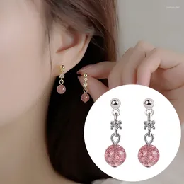 Dingle örhängen voq silver färg mode enkel zirkon rund jordgubbkristall för kvinnor smycken koreanska