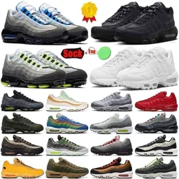 Running 95 Shoes Men Women 95s Triple Black White Crystal Blue Denham Solar Red Smoke Grey Matte Olive Running Club Trainers Outdoor Sports Sneakers 35-45