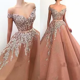 Modieuze Arabische Prom Dresses 2020 Custom Made Dubai Arabische Stijl Een Lijn Off Schouder Applique Kralen Lange Vestidos Avondjurken223E