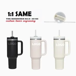 Quencher H2 0 40oz 스테인리스 스틸 텀블러 컵 실리콘 핸들 뚜껑과 빨대 2 세대 자동차 머그잔 계속 차가운 wat297p