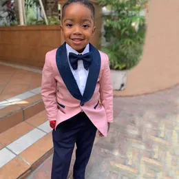 Ring Bearer Boy's Formal Wear Tuxedos Shawl Lapel One Button Children Attire For Wedding Party Kids Suit Set Pink Jacket Navy291b