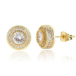 Unisex Stunning Round Cut Cubic Zircon Stud Earrings 1CM Diameter HipHop Brass Drop shiping Jewellery for Man Women233Z