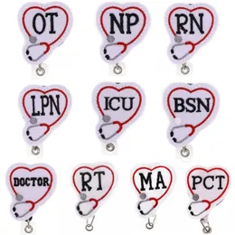 Custom Medical Key Ring Felt Stethoscope OT NP RN LPN ICU BSN DOCTOR RT MA PCT Retractable Badge Reel For Nurse Accessories248b