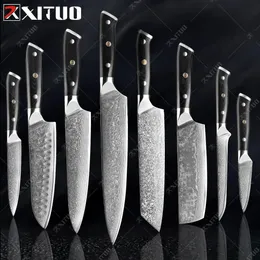 Xituo Damascus Kitchn Knife 1-9pc 67 طبقات اليابان Damascus Steel Chef Snife Sharp Sankotu Cleaver Boning Pharing Knife G10 Handl 240118