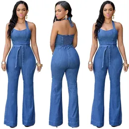 Roupa das mulheres roupas casuais moda azul denim macacão para mulheres magro lápis jeans magro primavera verão denim macacão feminino