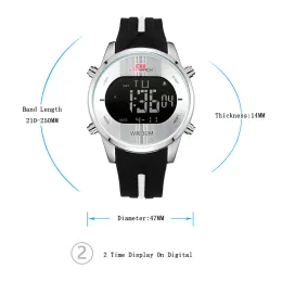 Cwp 2021 KT Mens Sports Digital LED Relógios com pulseira de silicone Relógio de pulso masculino à prova d'água luminoso 2 tempos Relogio masculino285k