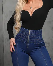 Blue Skinny Stretch Jeans for Women Butt Lifting Sexy High Waisted Zipper Fly Daily Party 240124