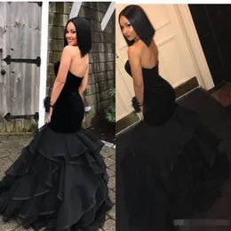 2019 Black Velvet Tiered Skirt Organza Prom Dresses Mermaid Sweetheats Link Long Made Made Sital Over Evening Part255g