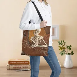 Sacos de compras personalizados nome personalizado sacola feminina bolsas crânio reciclável lavável mãe supermercado bolsa portátil faculdade livro