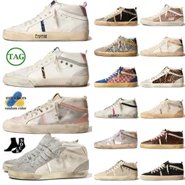 Womens Mens Mid Star Luxury Italy Brand Suede Leather Designer Trainers Shoes Gold Studs Pink Zebra Handmade Glitter Silver Platform Vintage Flat Ball Sneakers