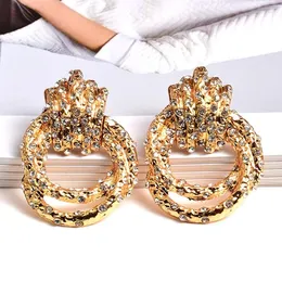 Dangle Earrings Trendy Bohemian Geometric Round For Women Chic Gold Color Metal Alloy Crystal Brincos StatementJewelry