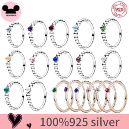 Ringar original 100% 925 sterling silver tolv månader födelsedag blommor sten modepanna ring för kvinnor pärla charm present diy smycken