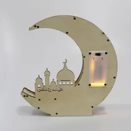 Lampy stołowe drewniane eid Mubarak Ramadan Mirror Creativity Golden Moon Castle puste litery z LED Lights Dekoracja jadalni