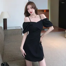 Party Dresses Design Sense One Shoulder Strap Dress Women's 2024 Summer French Style Wrapped Midje Show Thin Bubble Heces A-Line