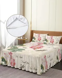 Saia de cama libélula coroa rosa flor elástica colcha com fronhas capa de colchão conjunto de cama folha