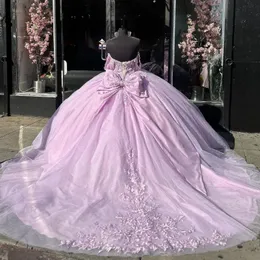 2024 lilás beading inchado vestido de baile elegante princesa apliques rendas lantejoulas quinceanera vestidos luxo fora do ombro vestidos de festa de aniversário