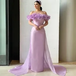 Elegant Lilac Straight Evening Dresses Hand Made Flowers Off The Shoulder Long Formal Party Gowns Chic Satin Prom Dress For Women 2024