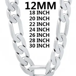 Solid 925 Sterling Silver Necklace for Men Classic 12mm Cuban Chain 18-30 Inches Charm High Quality Fashion Jewelry Wedding 220209236N