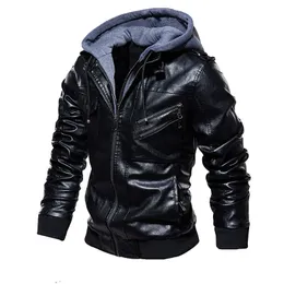 Männer Marke Military Mit Kapuze Zipper Motorrad Leder Jacke PU Leder Jacken Herbst Mantel Plus Größe S-5XL Drop 240124