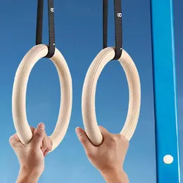 1 stycke Birch Wood Gymnastic Rings Dra upp Gym Ring för Home Fitness Strength Training Justerbara remmar Valfritt 240127