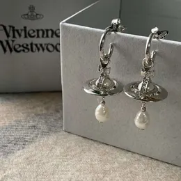 Western Empress Dowager Baroque Pearl Drop Classic 3D Saturn UFO Earrings Valentine 's Day Gift